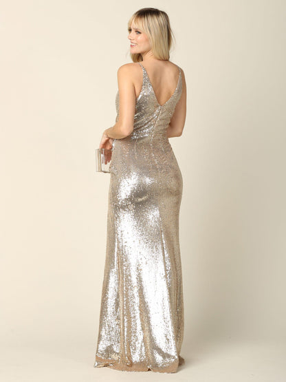 Long Sleeveless Formal Fitted Sequins Prom Dress