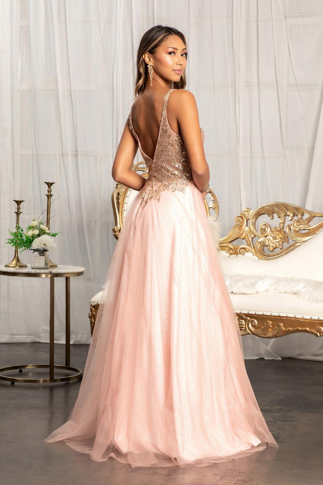 Long Sleeveless Formal Glitter Prom Slit Dress