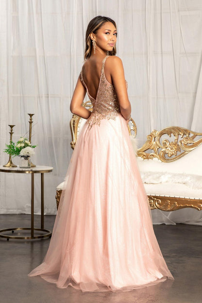 Long Sleeveless Formal Glitter Prom Slit Dress
