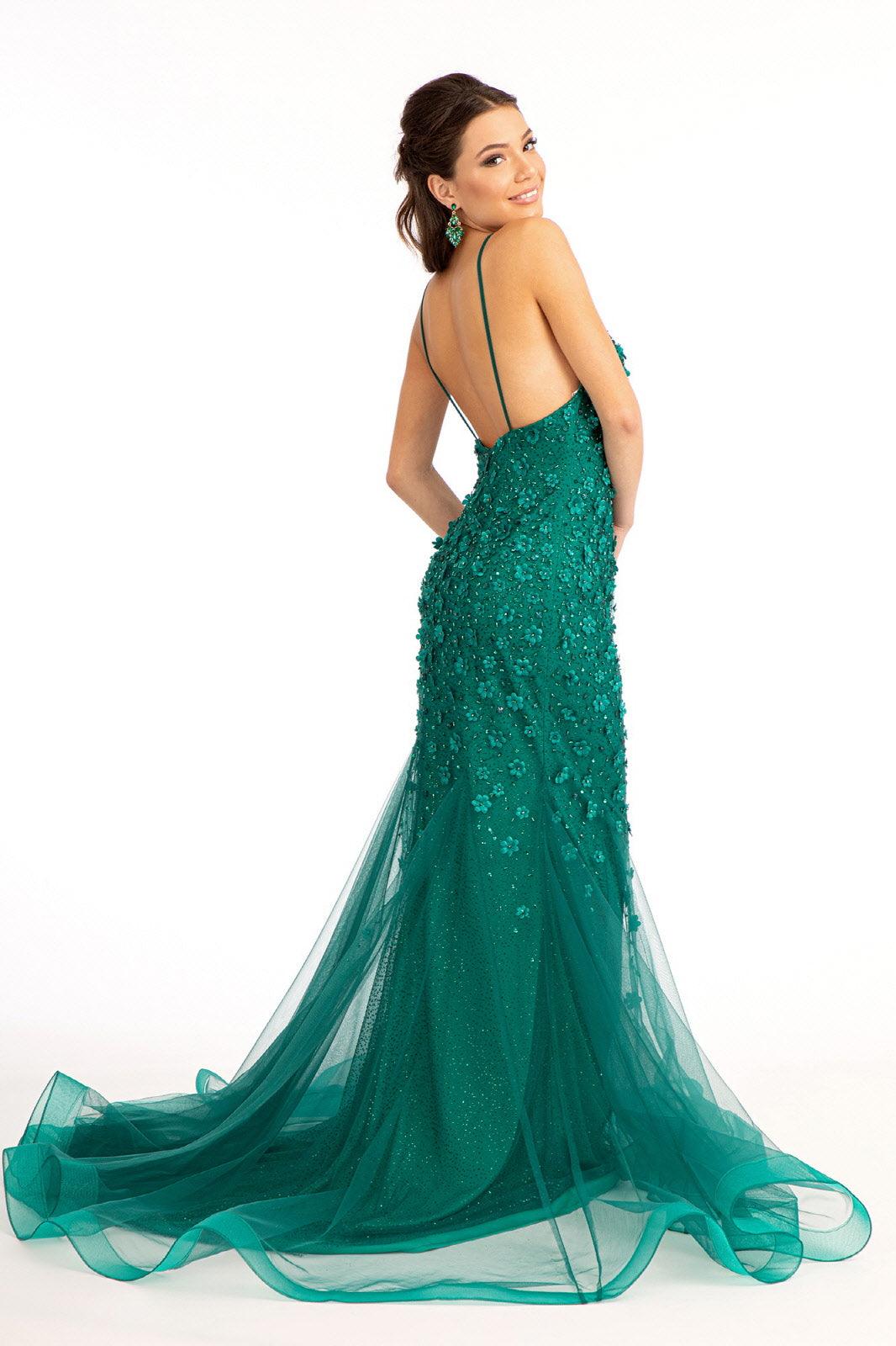 Long Spaghetti Strap Formal Mesh Prom Dress