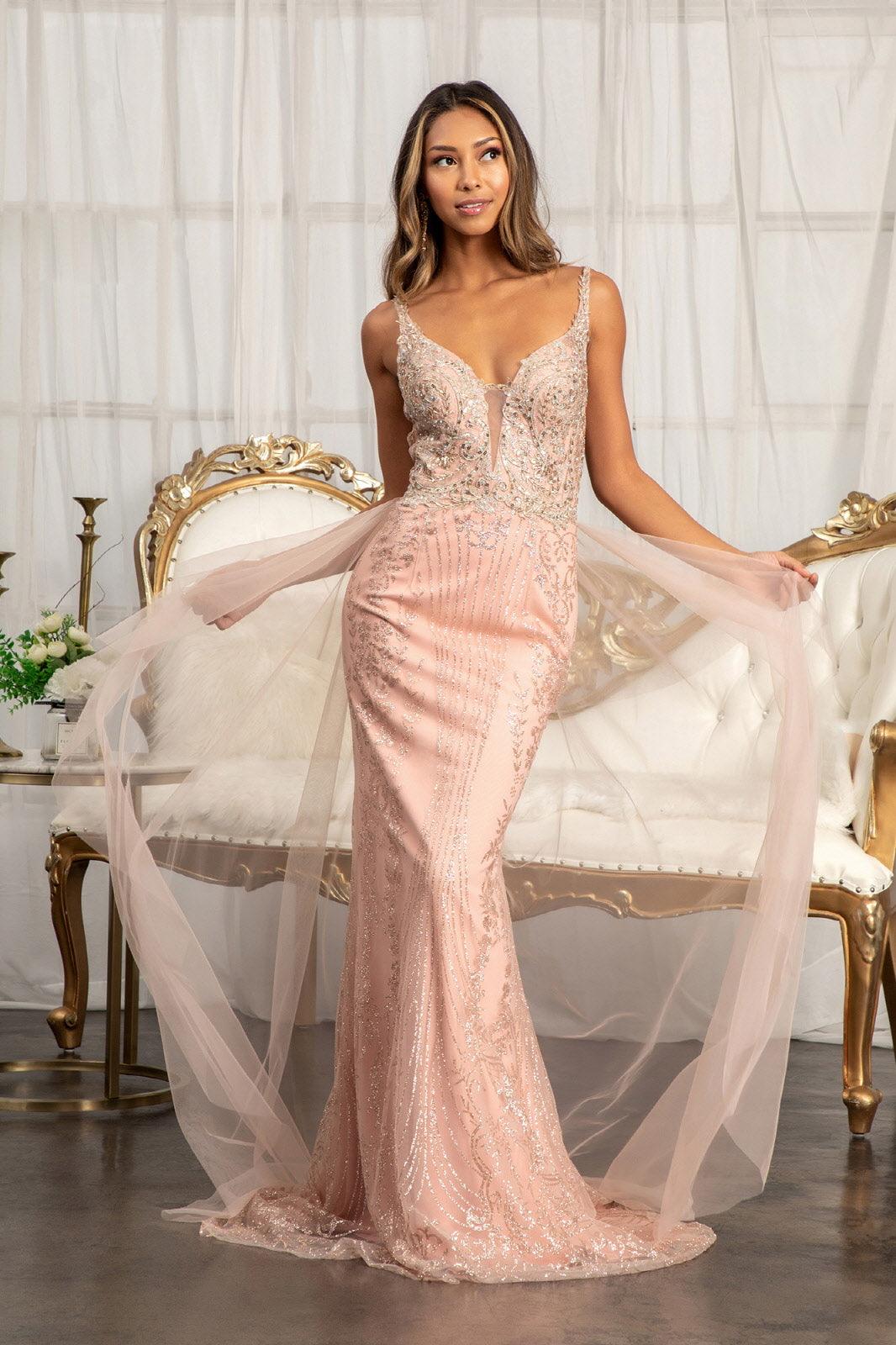 Long Spaghetti Strap Mesh Mermaid Prom Dress