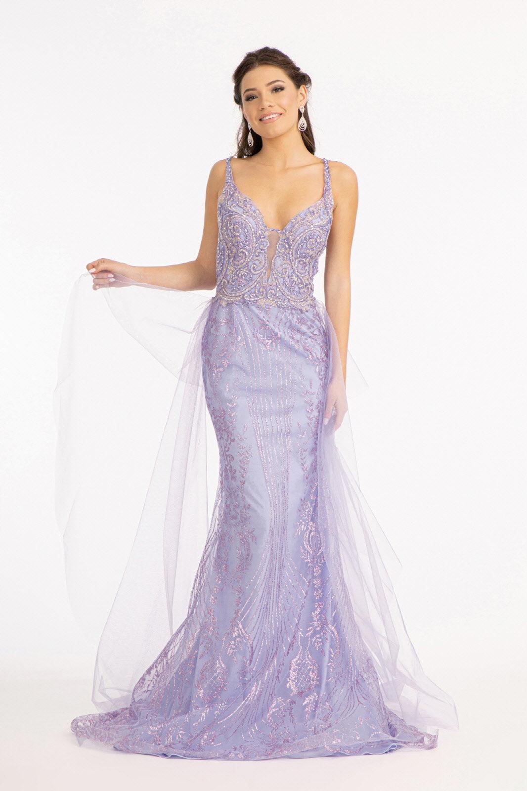 Long Spaghetti Strap Mesh Mermaid Prom Dress