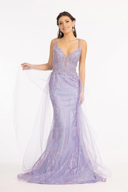 Long Spaghetti Strap Mesh Mermaid Prom Dress