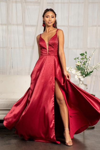 Long Spaghetti Strap Satin A Line Prom Dress