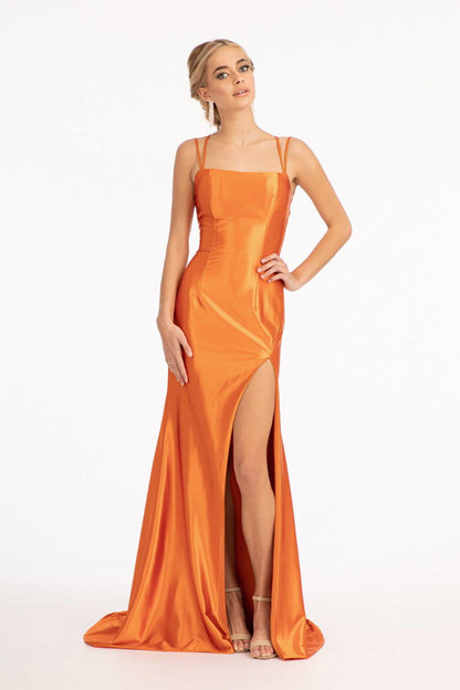 Long Spaghetti Strap Satin Mermaid Prom Dress