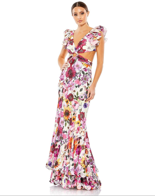Long Floral Print Formal Prom Gown Floral Print Mac Duggal 68107