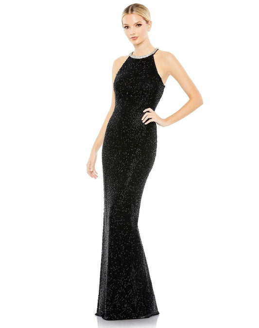 Long Formal Beaded Halter Prom Gown Beaded Halter Detail Mac Duggal 93742