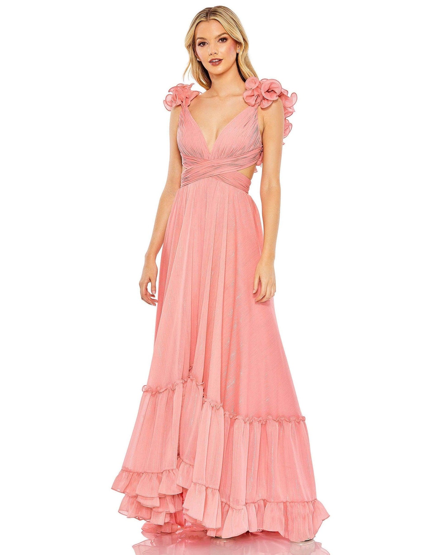 Long Formal Pleated Chiffon Gown Pleated Detail Mac Duggal 68094