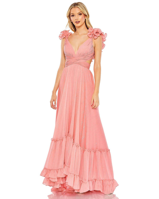 Long Formal Pleated Chiffon Gown Pleated Detail Mac Duggal 68094