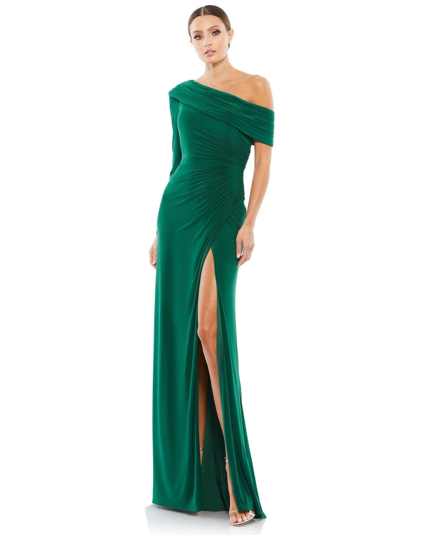 Long One Shoulder Fitted Prom Gown One Shoulder Detail Mac Duggal 26570