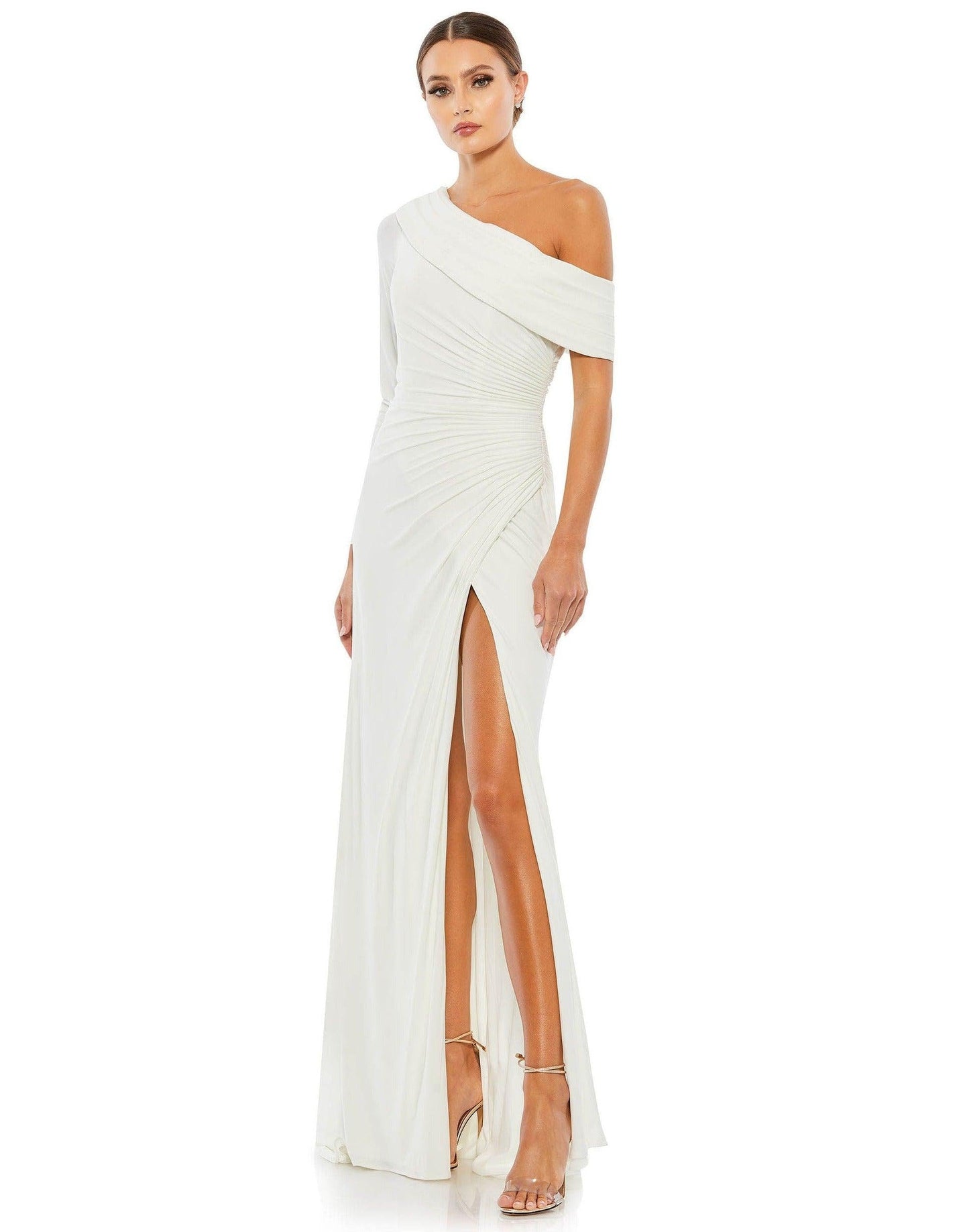 Long One Shoulder Fitted Prom Gown One Shoulder Detail Mac Duggal 26570