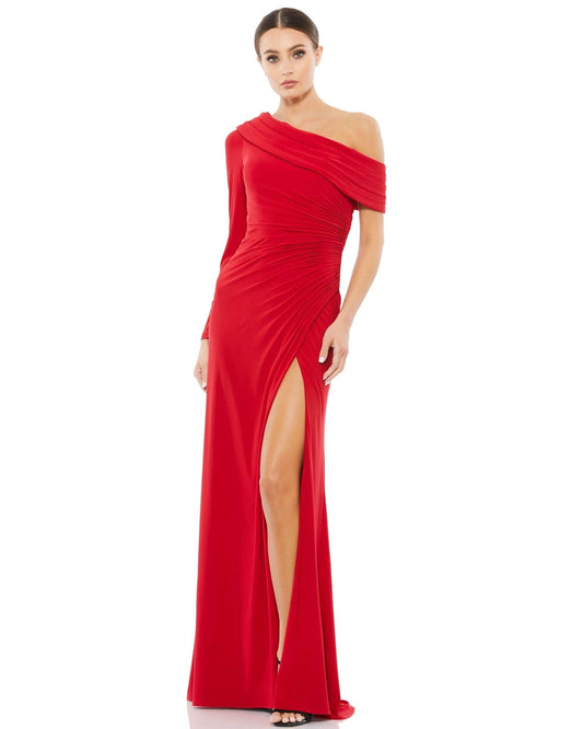 Long One Shoulder Fitted Prom Gown One Shoulder Detail Mac Duggal 26570