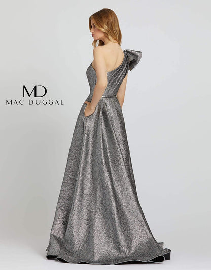 Long One Shoulder Metallic Prom Ball Gown by Mac Duggal 67297