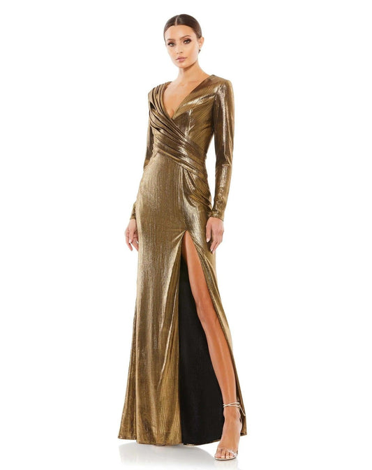 Long Sleeve Formal Metallic Dress Metallic Fabric Mac Duggal 26684