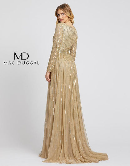 Long Sleeve Sequins A Line Evening Dress Sequined Detail Mac Duggal 4977