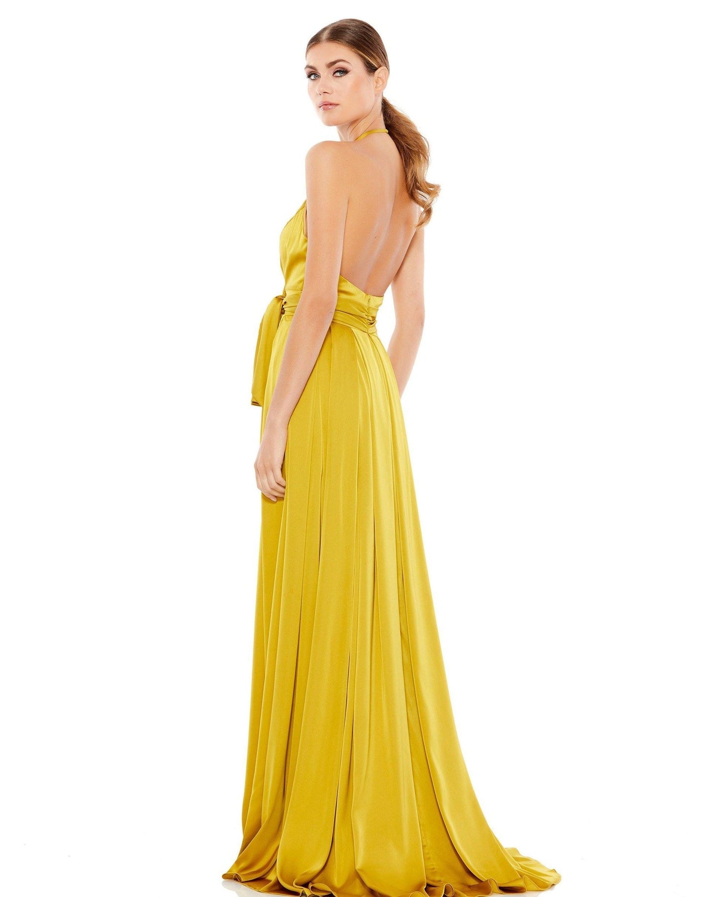 Prom Long Halter Pleated Dress Pleated Detail Mac Duggal 26531