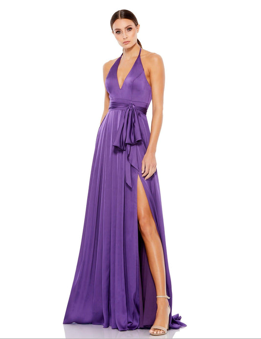 Prom Long Halter Pleated Dress Pleated Detail Mac Duggal 26531