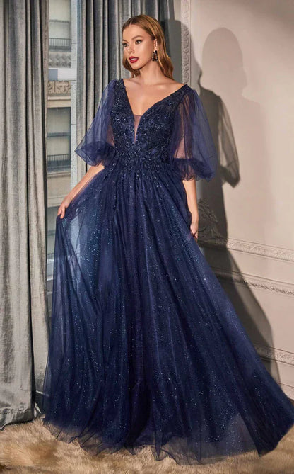 Formal Long Sleeve Mother of the Bride Long Tulle Dress LaDivine CD0182