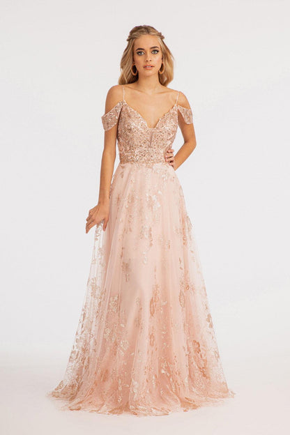 Off Shoulder  A-line Long Prom Dress