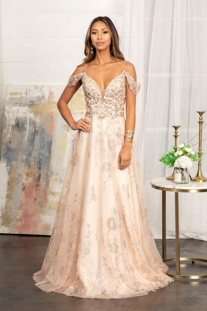 Off Shoulder  A-line Long Prom Dress