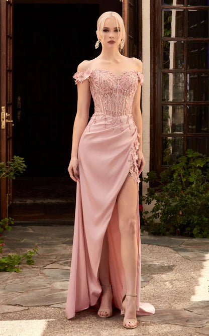 Long Corset Off Shoulder Prom Dress Gown by LaDivine CD0186