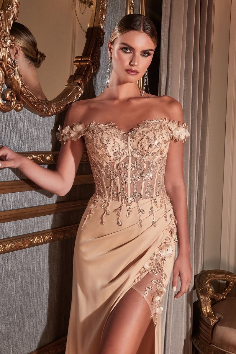 Long Corset Off Shoulder Prom Dress Gown by LaDivine CD0186