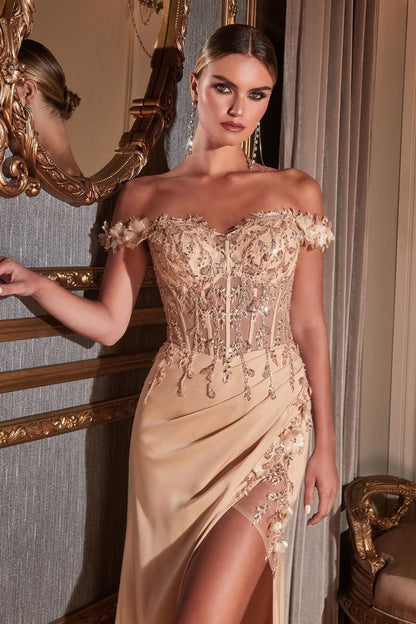 Long Corset Off Shoulder Prom Dress Gown by LaDivine CD0186