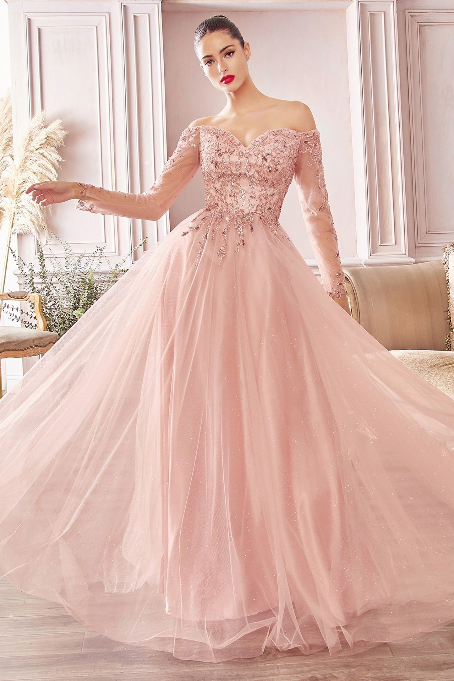 LaDivine CD0172 Sequin Long Formal Off Shoulder Prom Dress