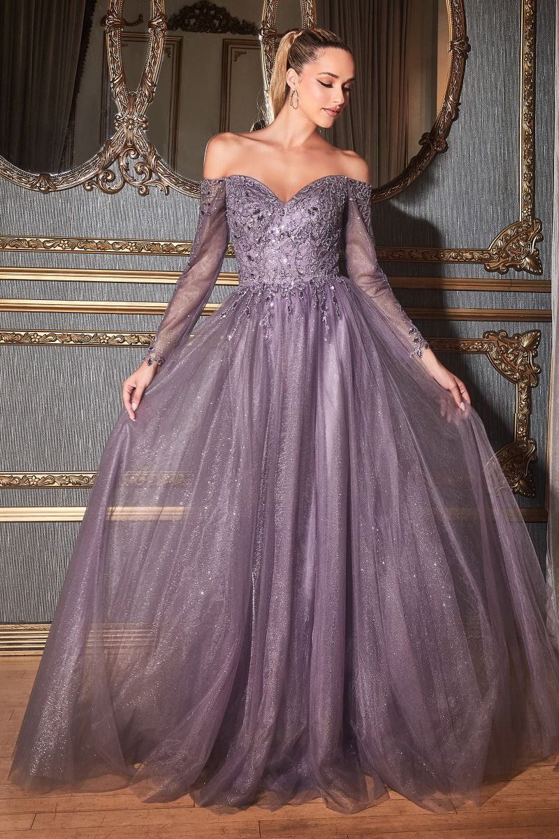 LaDivine CD0172 Sequin Long Formal Off Shoulder Prom Dress