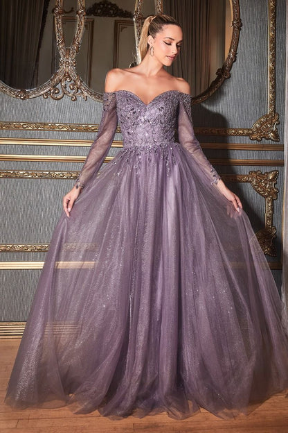 LaDivine CD0172 Sequin Long Formal Off Shoulder Prom Dress