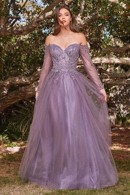 LaDivine CD0172 Sequin Long Formal Off Shoulder Prom Dress