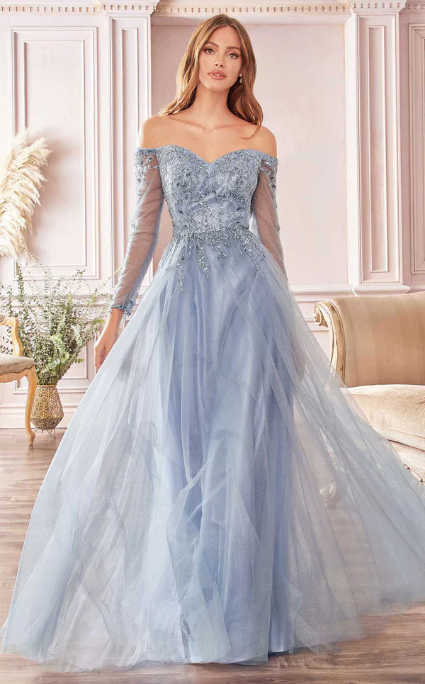 LaDivine CD0172 Sequin Long Formal Off Shoulder Prom Dress