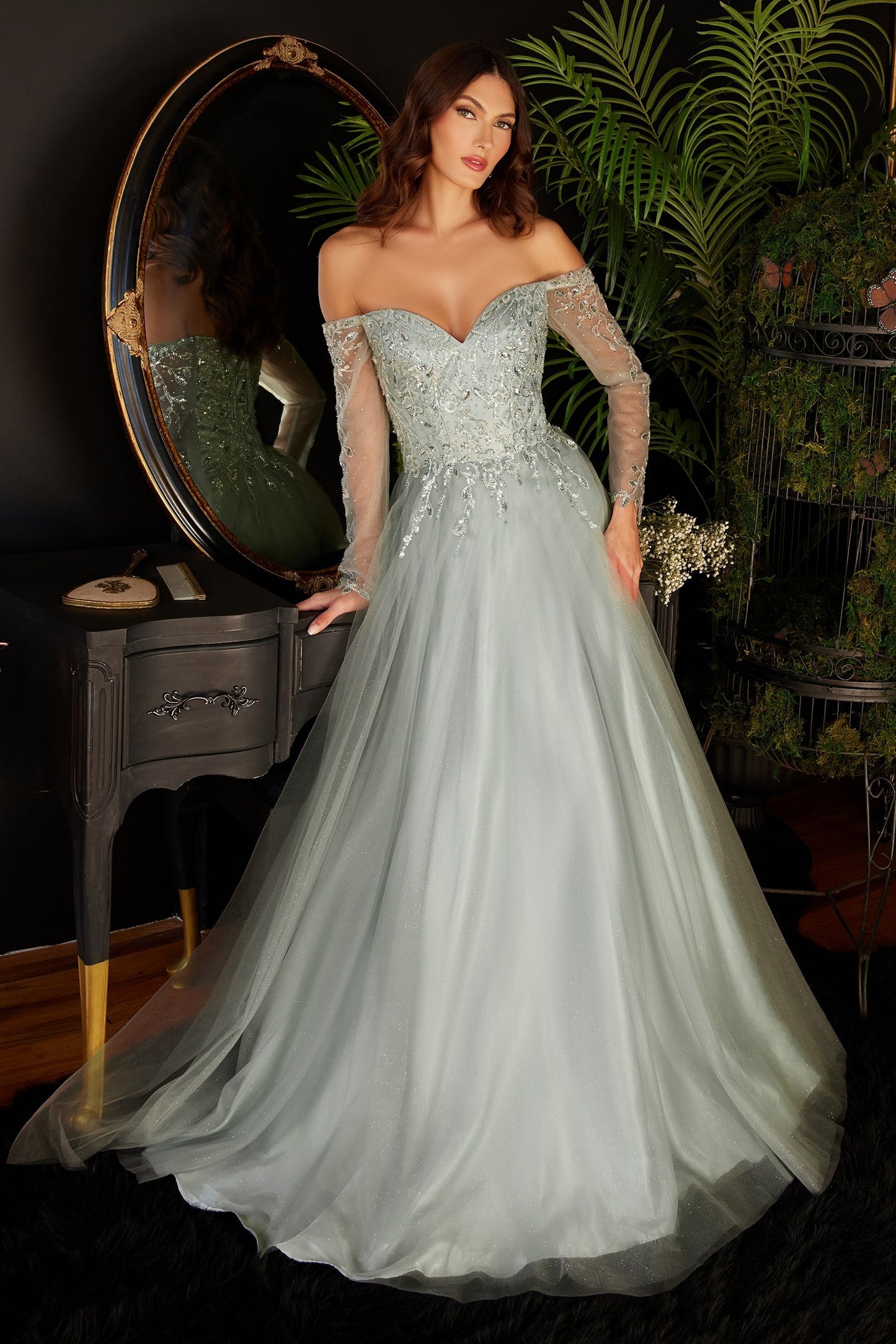 LaDivine CD0172 Sequin Long Formal Off Shoulder Prom Dress