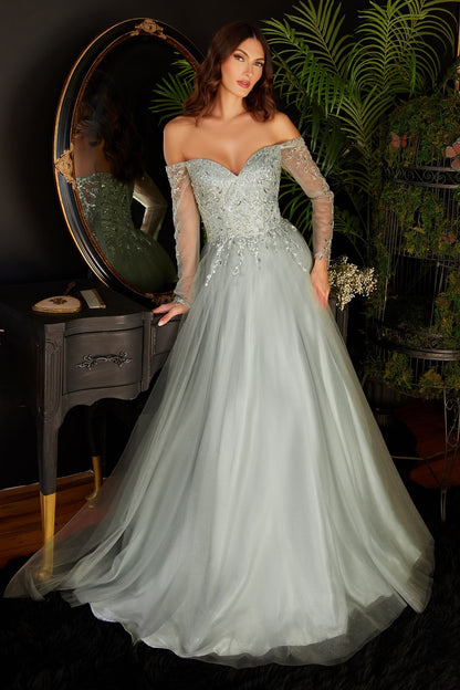 LaDivine CD0172 Sequin Long Formal Off Shoulder Prom Dress
