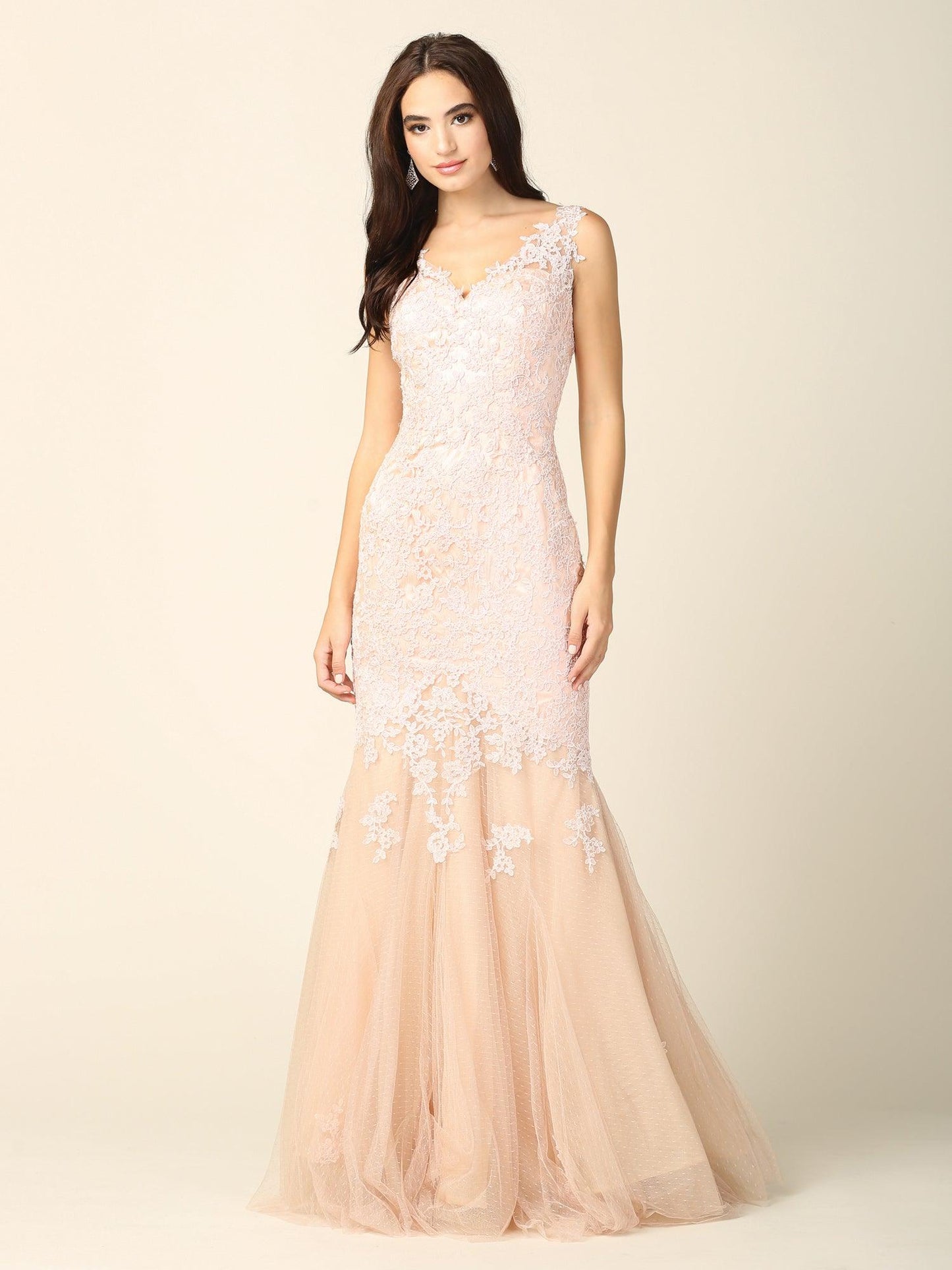 Prom Long Sleeveless Formal Fitted Lace Dress