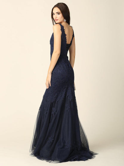Prom Long Sleeveless Formal Fitted Lace Dress