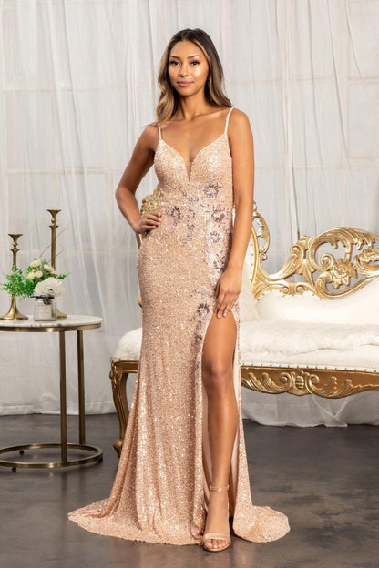 Prom Long Spaghetti Strap Sequins Formal Dress