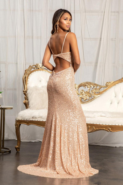 Prom Long Spaghetti Strap Sequins Formal Dress