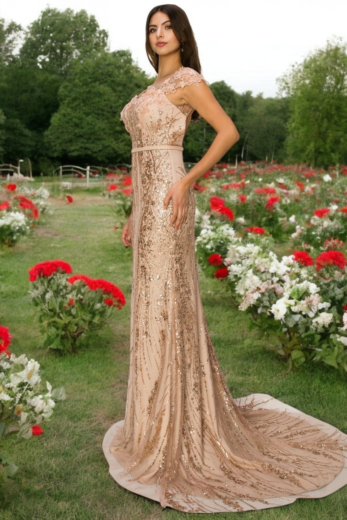 Long Formal Glitter Applique Prom Dress by Cinderella Couture 8057J