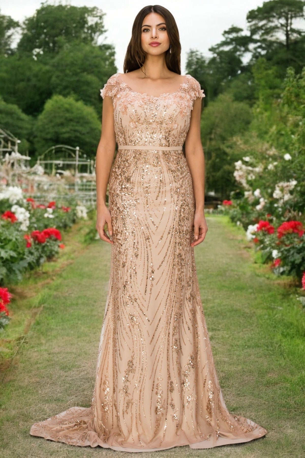 Long Formal Glitter Applique Prom Dress by Cinderella Couture 8057J