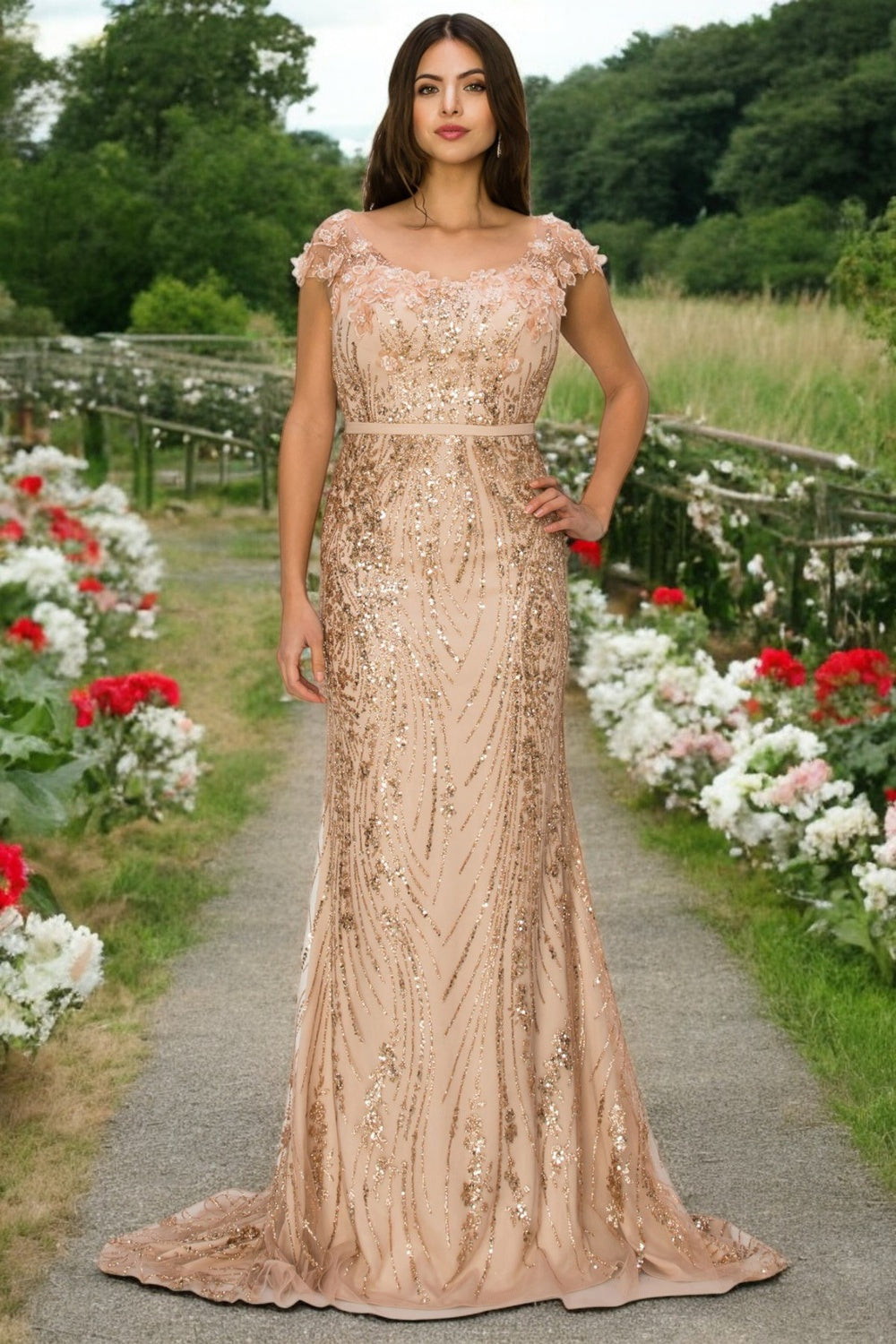 Long Formal Glitter Applique Prom Dress by Cinderella Couture 8057J