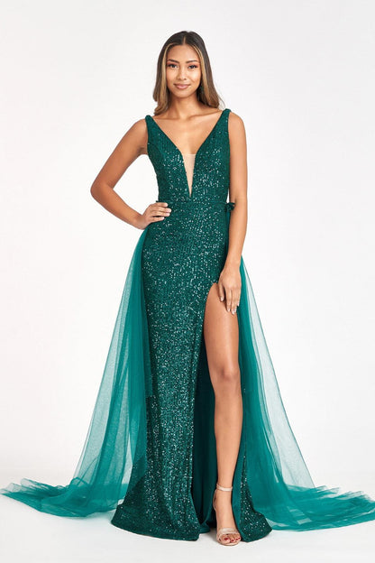Sequined Sleeveless Long Evening Dress