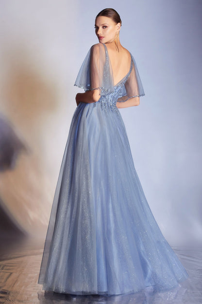 Long Formal Short Sleeve Evening Prom Dress by LaDivine CD0175