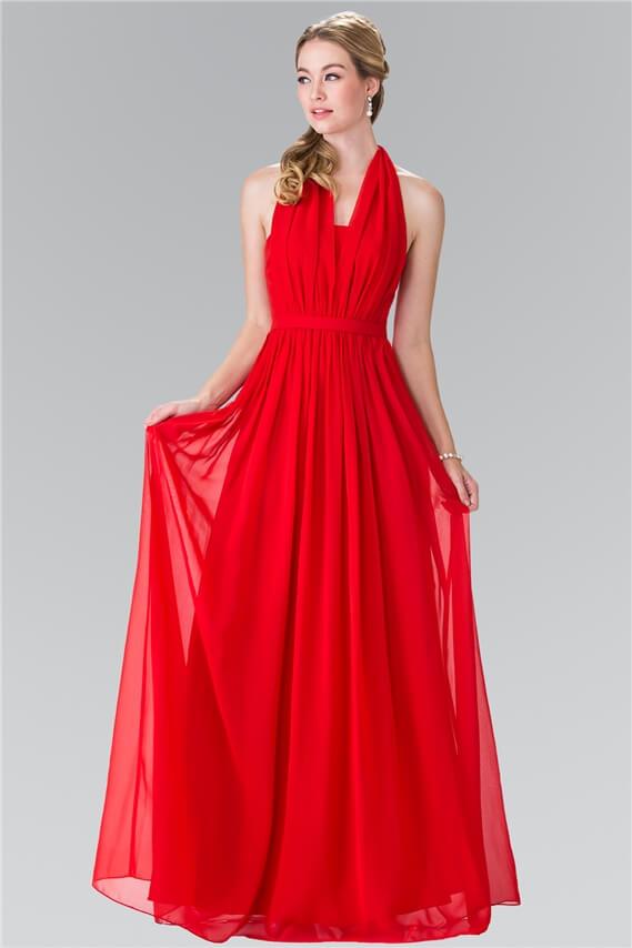 V-Neck Halter Chiffon Long Formal Dress
